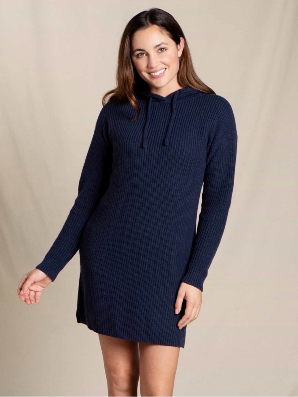 Soho Navy Ribbed Hoodie Sweater Dress